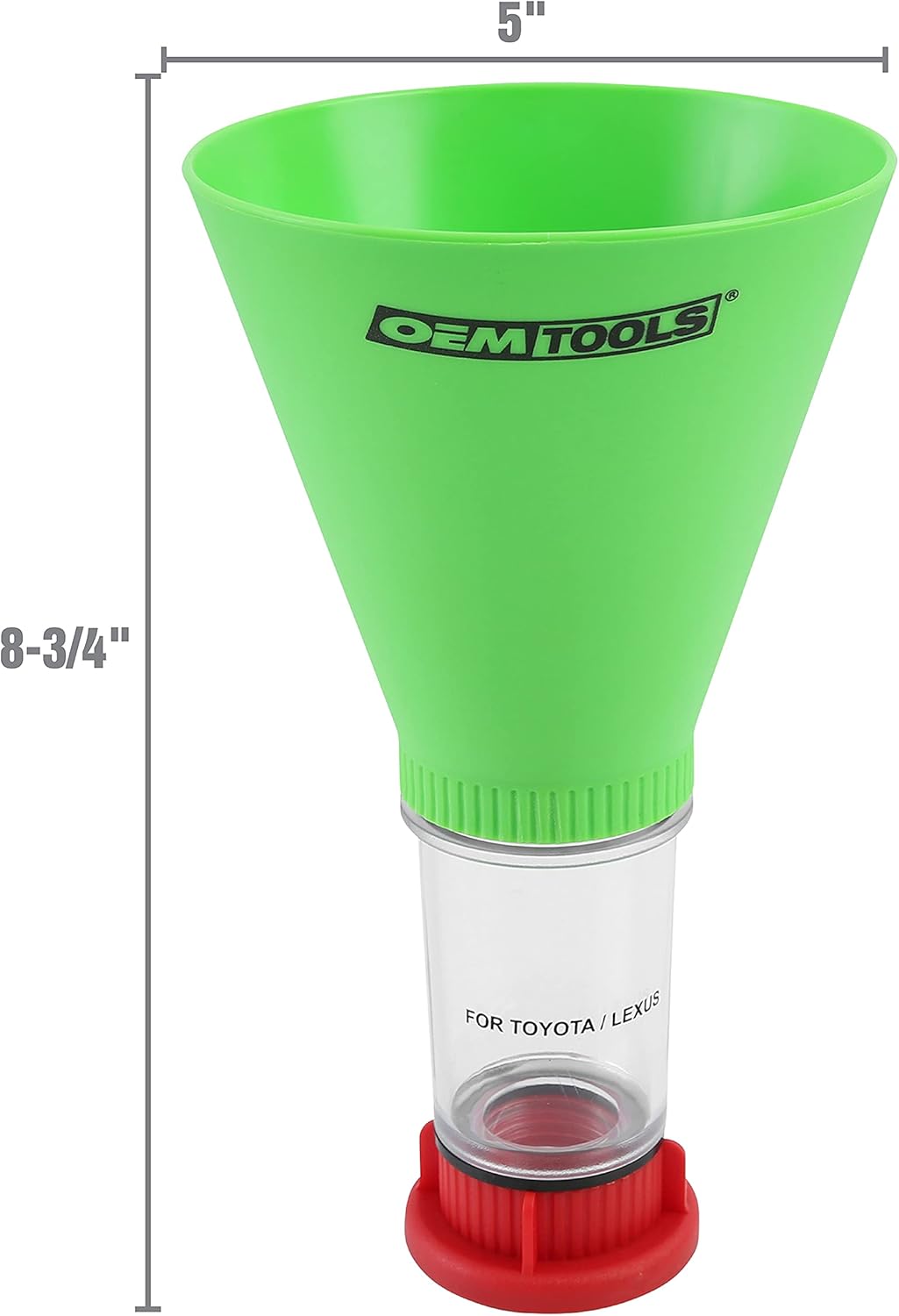 OEMTOOLS 87024 Oil Funnel for Toyota, Lexus, VW, and Mercedes Vehicles | No-Spill Design – Funnel Screws Directly into Filler Neck | Save Time on Your Next Oil Change |Hard-to-Miss Green Color Pack of 2