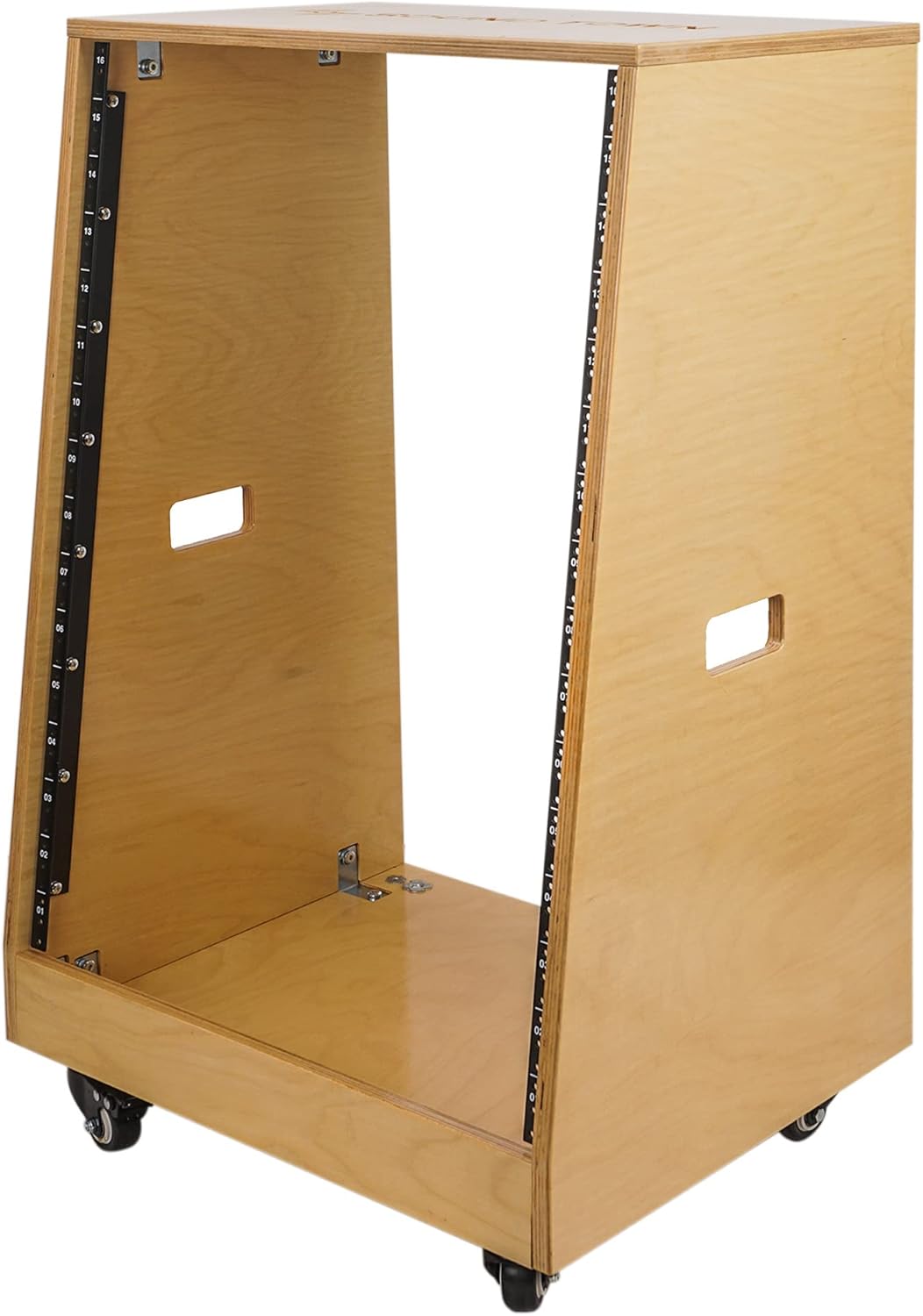Sound Town DIY Slanted 16U Studio Rack, Plywood, Weathered Gray, Rubber Feet, Casters (SDRK-16TB)