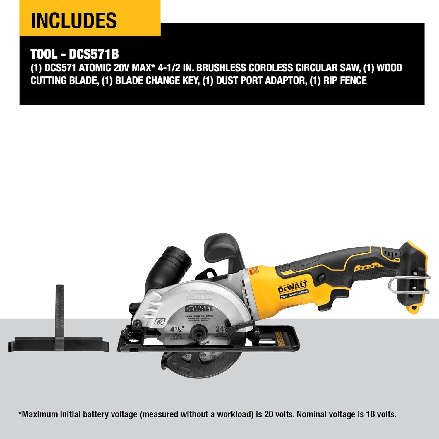 DEWALT ATOMIC 20V MAX* Circular Saw, 4-1/2-Inch, Tool Only (DCS571B)