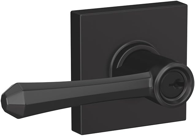 SCHLAGE F51A DMP 622 COL Dempsey Lever with Collins Trim Keyed Entry Lock, Matte Black Pack of 2