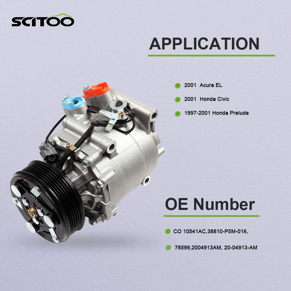 SCITOO CO 10541AC AC Compressor Fit for H-onda Prelude 2.2L 2001 for H-onda Civic for A-cura EL 1.7L 1997 1998 1999 2000 2001