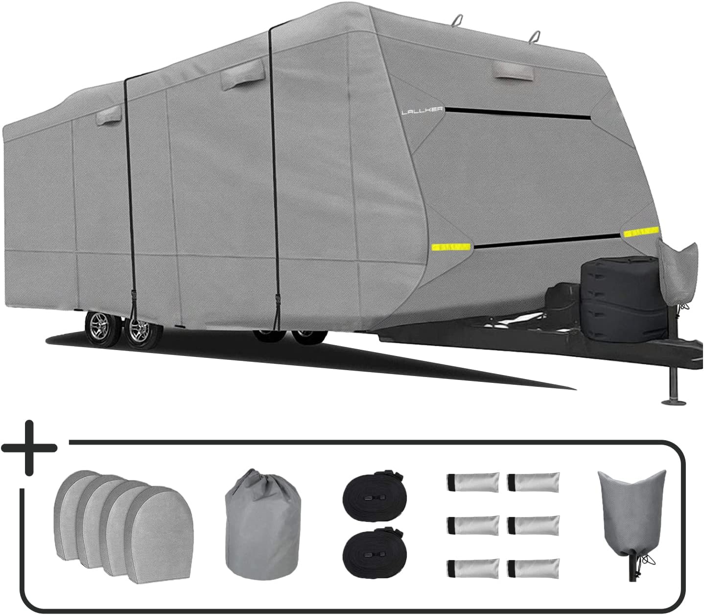 Lallker Travel Trailer RV Cover - Upgraded Heavy Duty 6 Layers Top Windproof Waterproof Sun Protection Camper RV Cover For 18'1