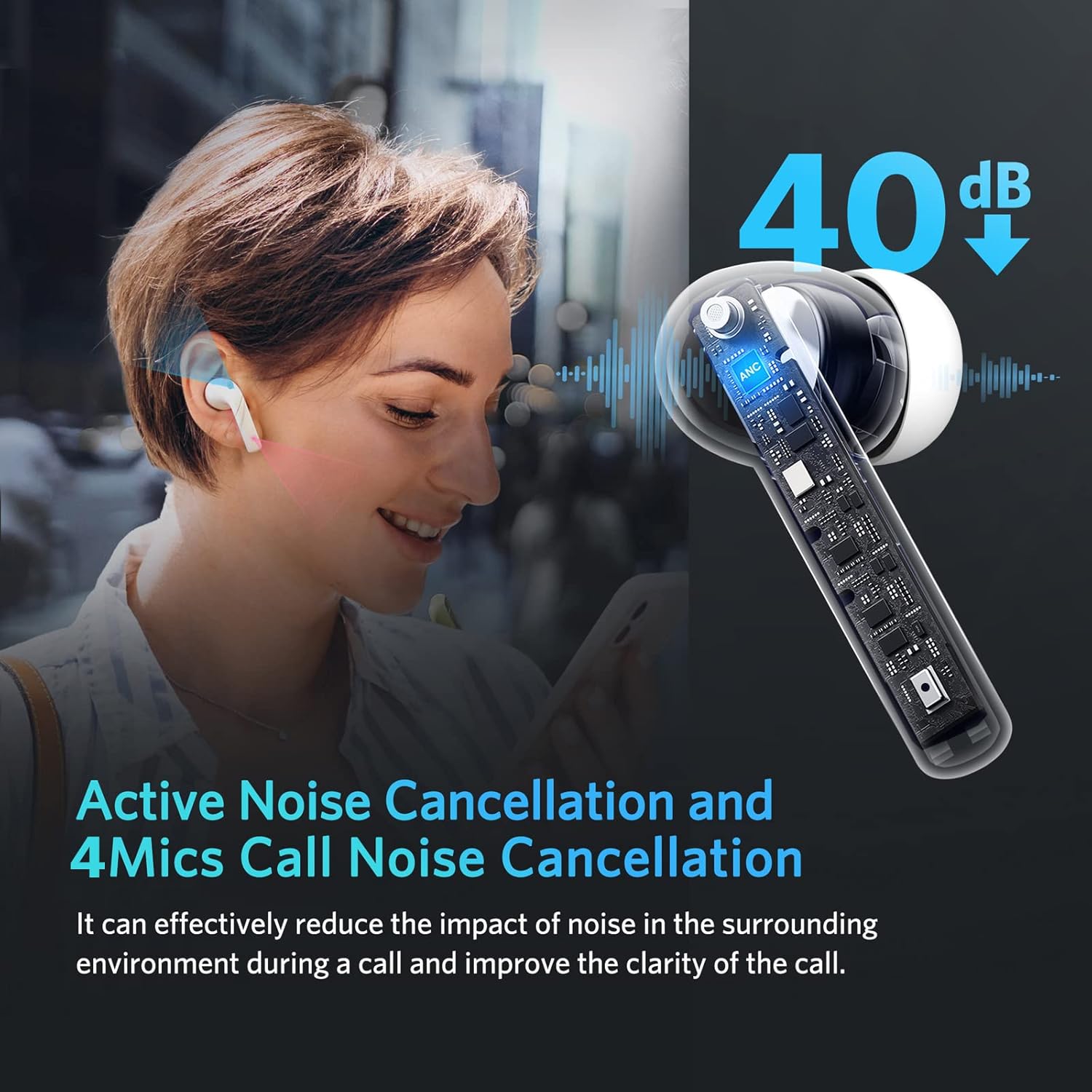 ACHOICE Bluetooth Noise Cancelling True Wireless Earbuds, Heavy Bass Earbud & in-Ear Headphones, Power Display Waterproof Earphone with 4Mic ANC, Gaming Ear Buds for Phone Sports White Pack of 2