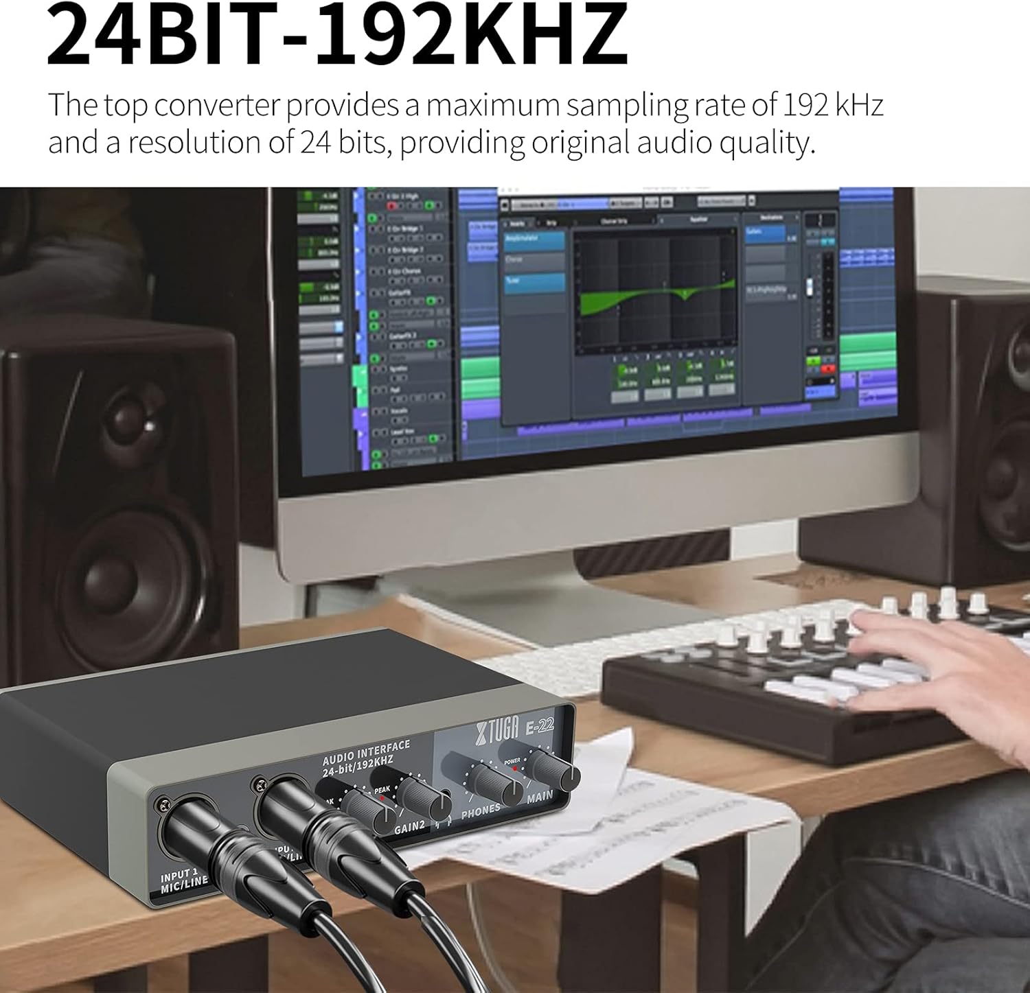 XTUGA E22 2i2 USB Audio Interface with XLR Mic Preamplifier 192kHz True Stereo for Pro Tools/Ableton Live Lite/Reaper and Other DAW Recording Software(Driver Free Installation) Pack of 2