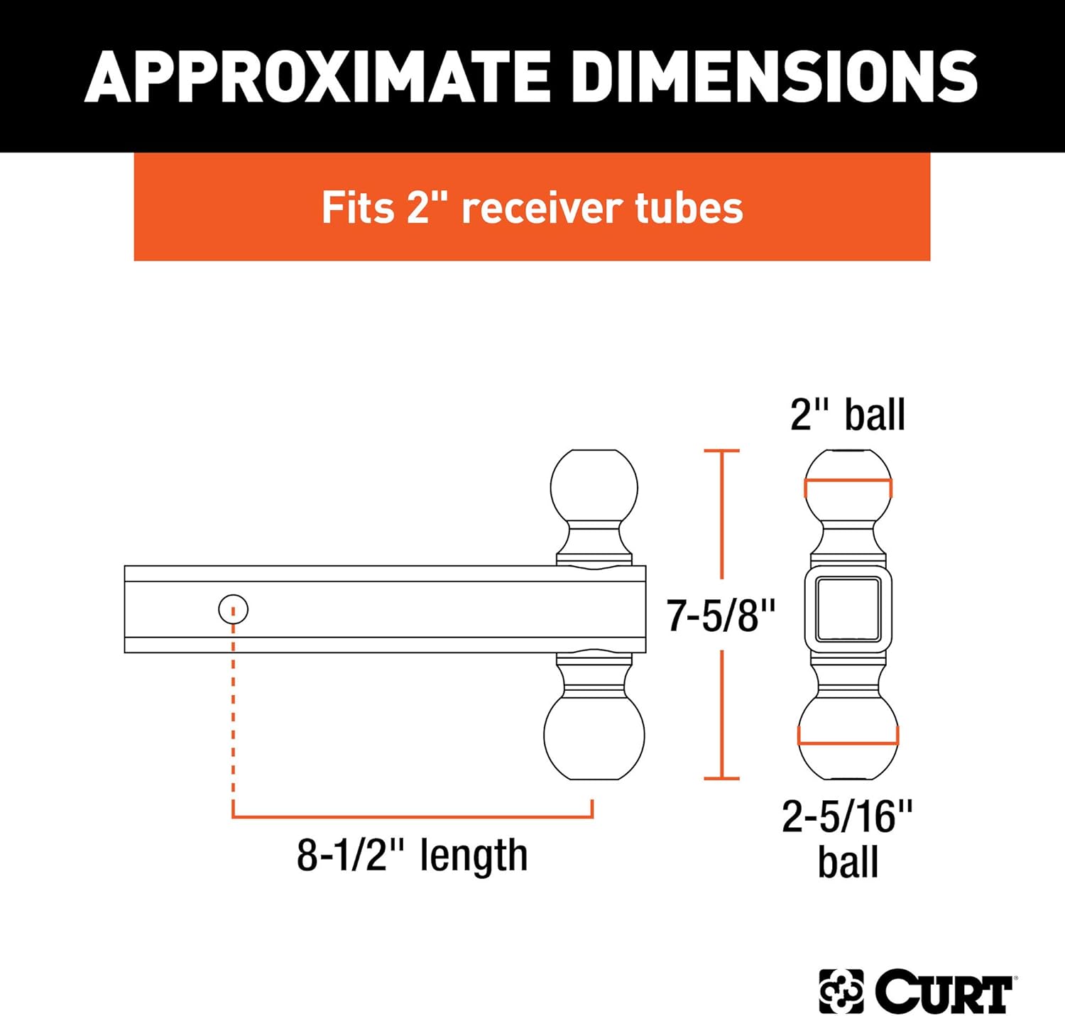 CURT 45660 Multi-Ball Trailer Hitch Ball Mount, 2, 2-5/16-Inch Balls, Fits 2-Inch Receiver, 10,000 lbs Pack of 2