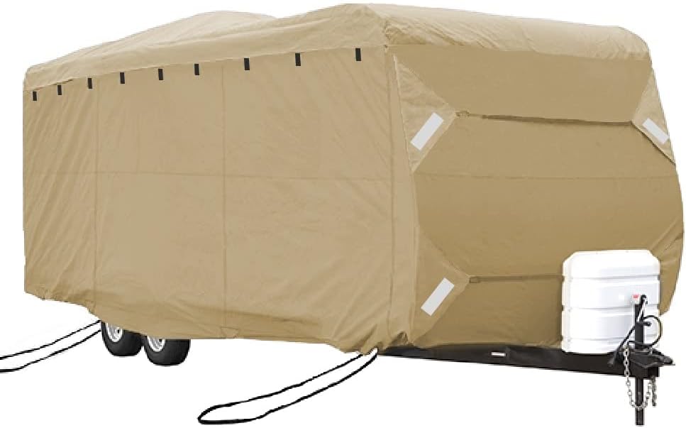 Seamander RV Cover Travel Trailer Extra Thick 4-ply Top Panel (Grey(A), Fits 33'-35' Trailers)