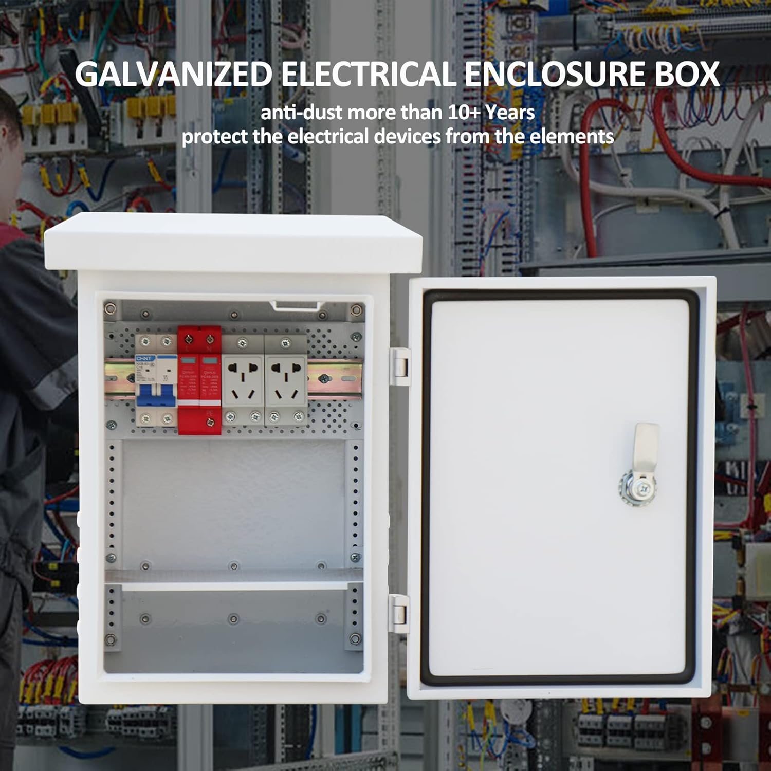 SOLICASE Electrical Enclosure Box 16x12x10 inches Galvanized Enclosure IP55 IP66 Weatherproof with 2 Shelves Electrical Enclosure, Electronic Equipment Enclosure Box