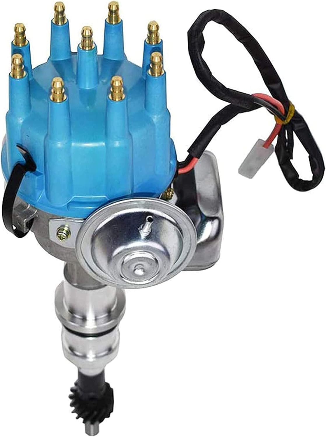 A-Team Performance - Ready 2 Run Distributor, 8.0mm Spark Plug Wires, 45k Volts Canister Coil, and Coil Wire - Compatible with Ford Small Block SBF 221 260 289 302 Two-Wire Installation Red Cap