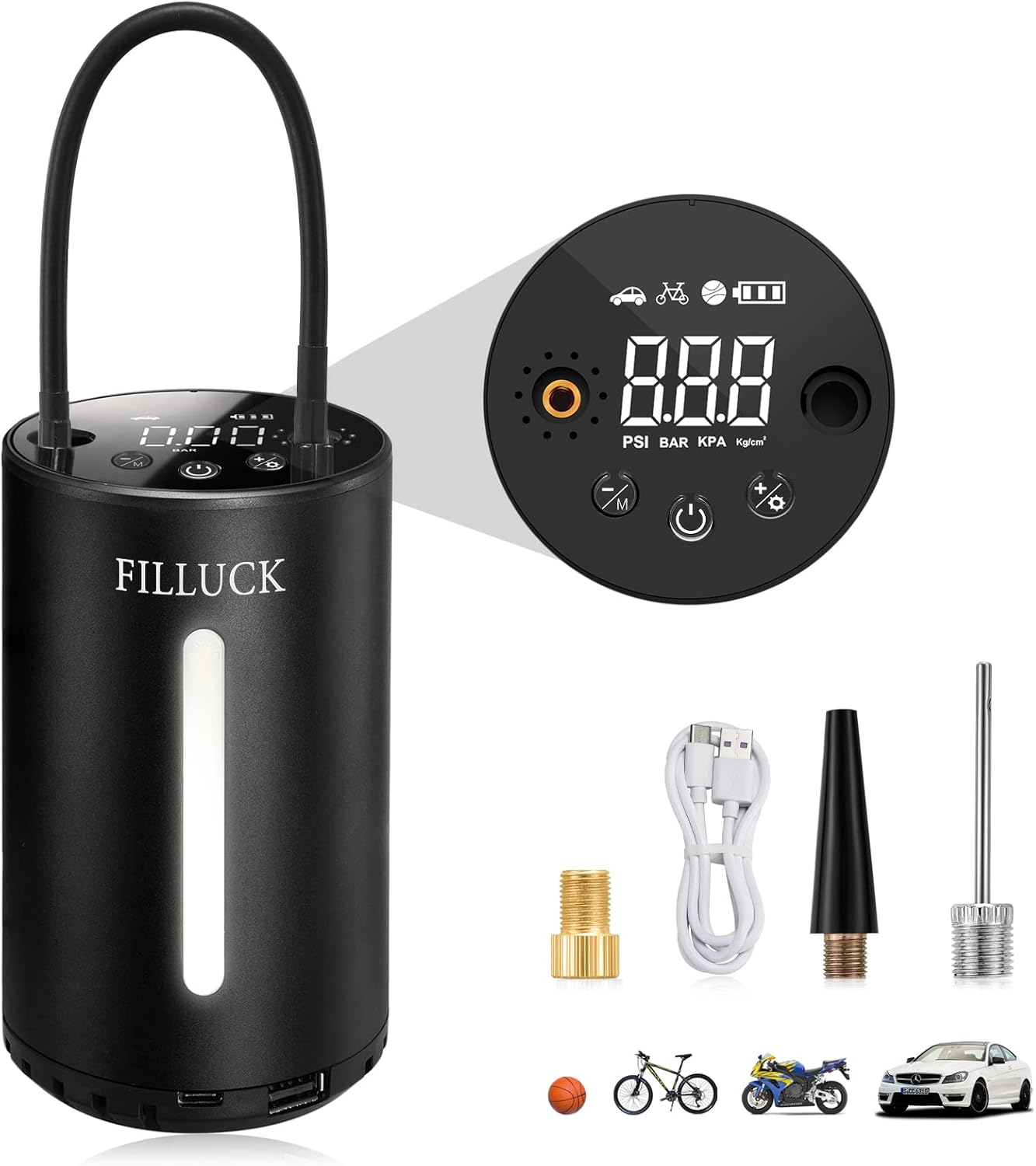 Filluck Bike Pump Portable with Gauge, Ball Pump Inflator Bicycle Electrical Pump with high Pressure Buffer Easiest use with Both Presta and Schrader Bicycle Pump Valves-120Psi Max Pack of 2