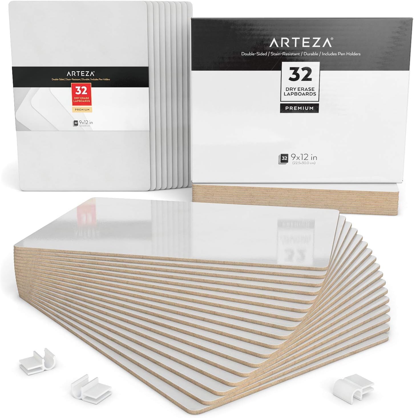 Arteza Dry Erase White Board 9x12 Inch, Bulk Set of 32 Lapboards, Double Sided Dry Erase Whiteboards, Office & School Supplies for Teachers, Students, Home and Office Work Pack of 2