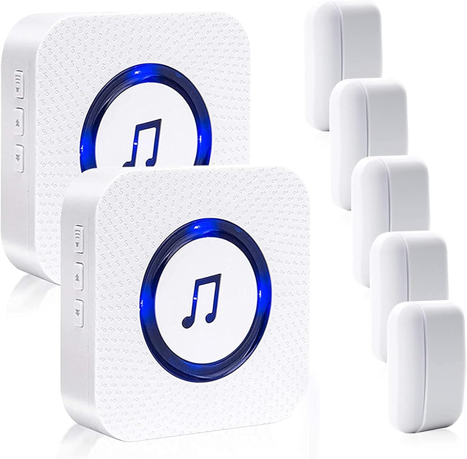 Door Alarm with Chime Adjustable Volume Sanjie Wireless Door Chime When Door Opens for Home/Business With 1000 ft Long Range 55 Melodies, 5 AlarmsSensor+2 Plug-in Receiver,White Pack of 2