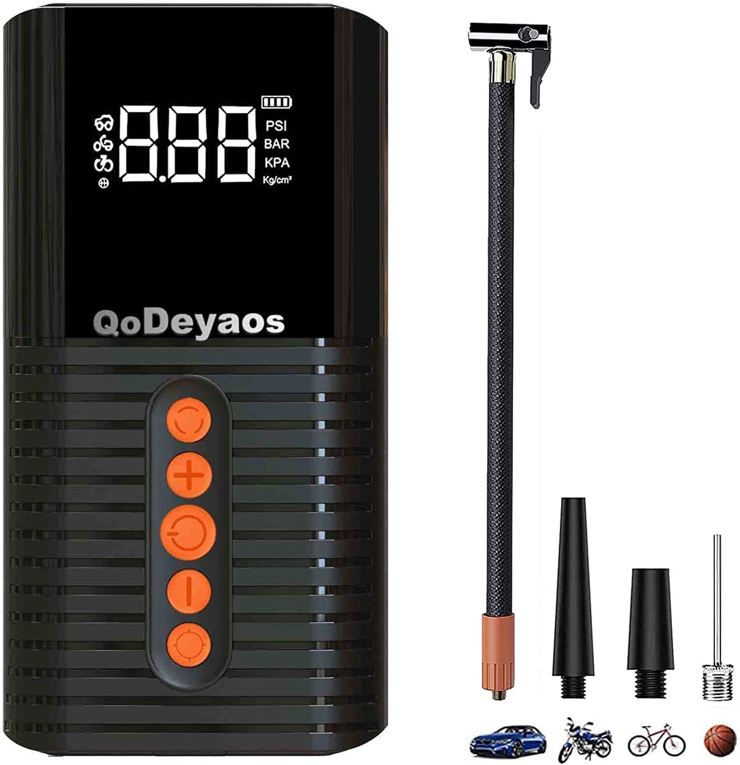 QoDeyaos Tire Inflator Portable Air Compressor Pump [Cordless & Strong Power] with 6000mAh Battery, [Fast Inflate 150PSI] Digital Electric Tire Pump with LED Light for Car Bike Motor Ball Pack of 2