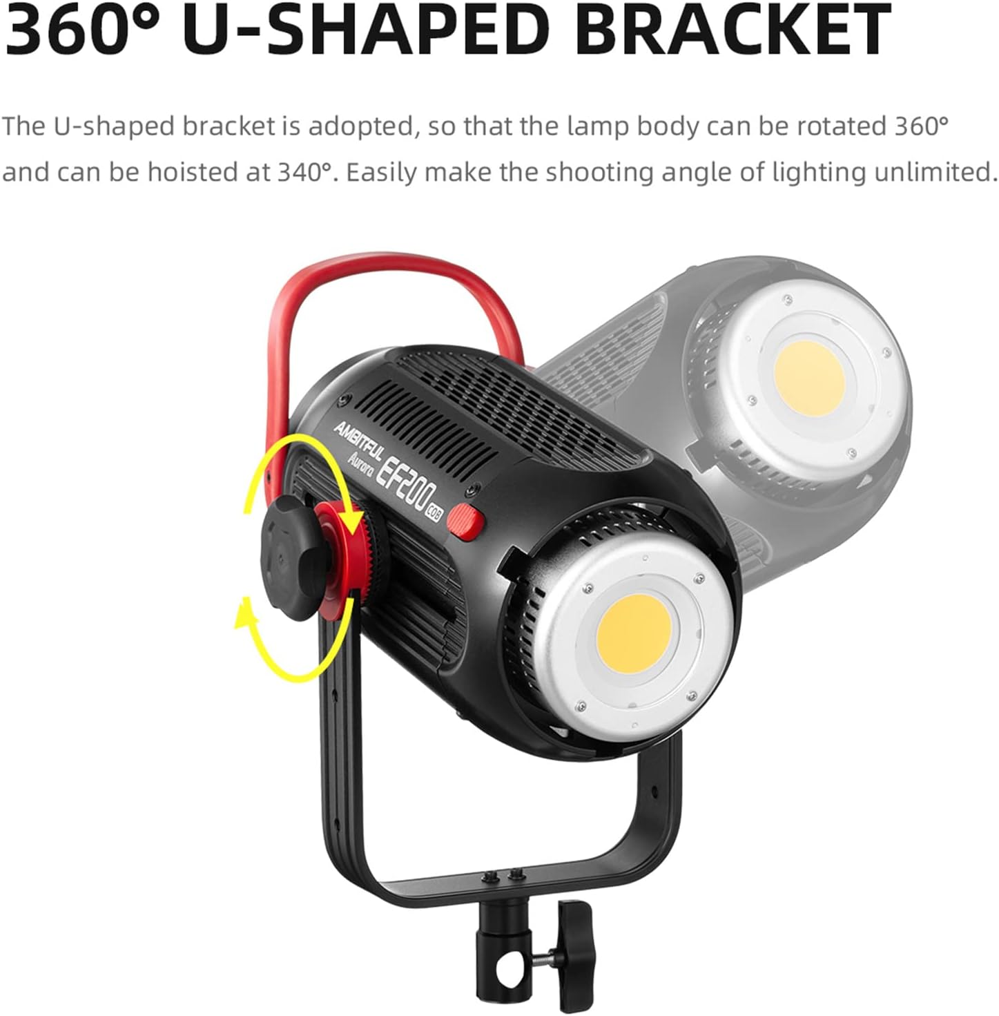 AMBITFUL EF200 Silent LED Video Light, 200W 5600K Daylight Balanced Led Video Light, 5 FX Effects, Bowens Mount with App Support