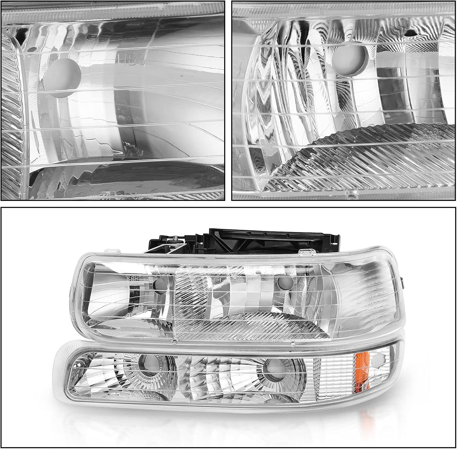 DWVO Compatible with 1999-2002 Chevrolet Silverado 1500/2500 2001-2002 Chevrolet Silverado 3500 Chrome Housing Replacement Headlights + Smoke Lens Taillights Combo
