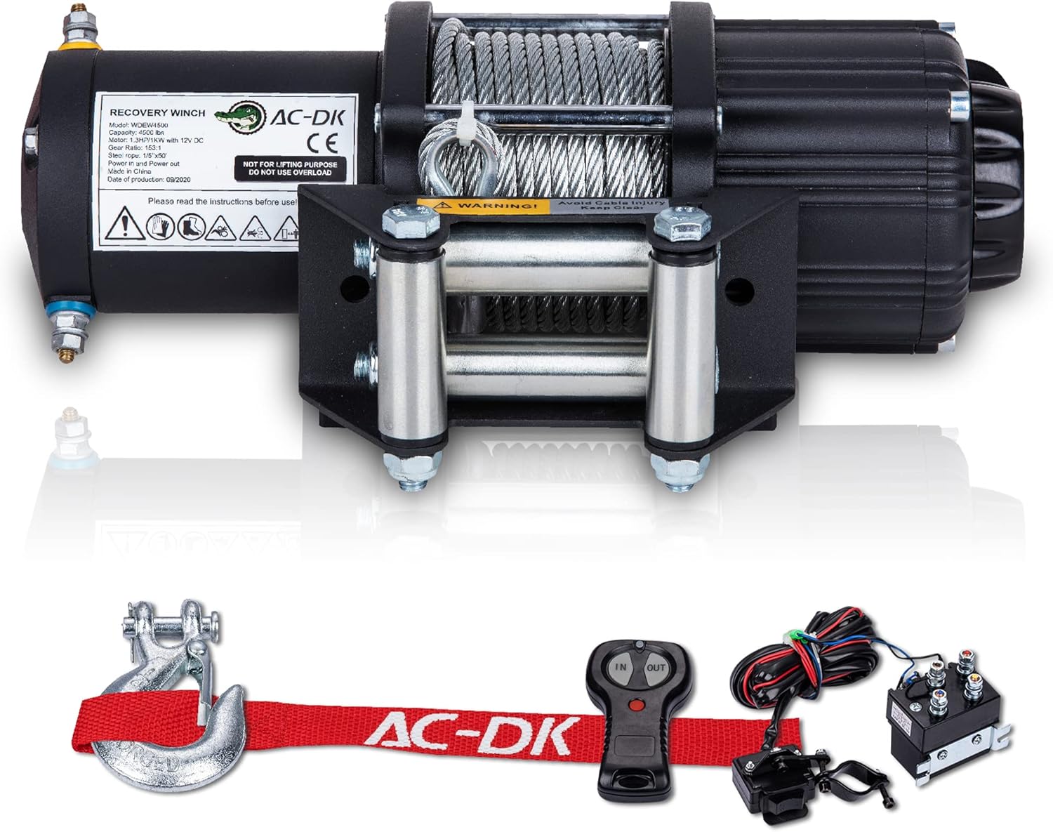 AC-DK 4500 lb Winch Electric Steel Rope ATV Winch Kit, 12V Winch for Towing ATV/UTV Off-Road Trailer, IP67 Waterproof Winch with Wireless Remote Control and Mounting Bracket