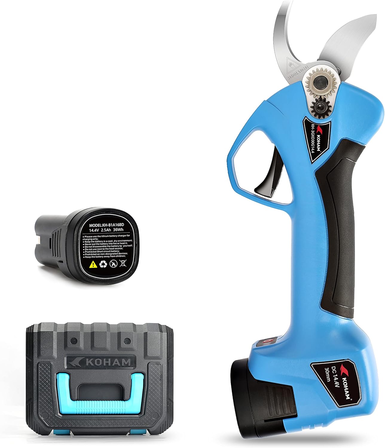 Electric Pruning Shears, KOHAM Professional Cordless Battery Powered Tree Branch Pruner with LED Screen, Rechargeable Electric Pruning Shears Tool with 2 Pack 2.5AH Battery,1 Inch (25mm) Cut Diameter