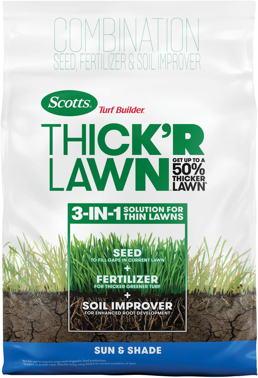 Scotts Turf Builder Thick'R Lawn Sun & Shade - 3 in 1 Lawn Fertilizer, Seed, & Soil Improver for a Thicker, Greener Lawn, Seeds up to 4,000 sq. ft., 40 lb. Pack of 2