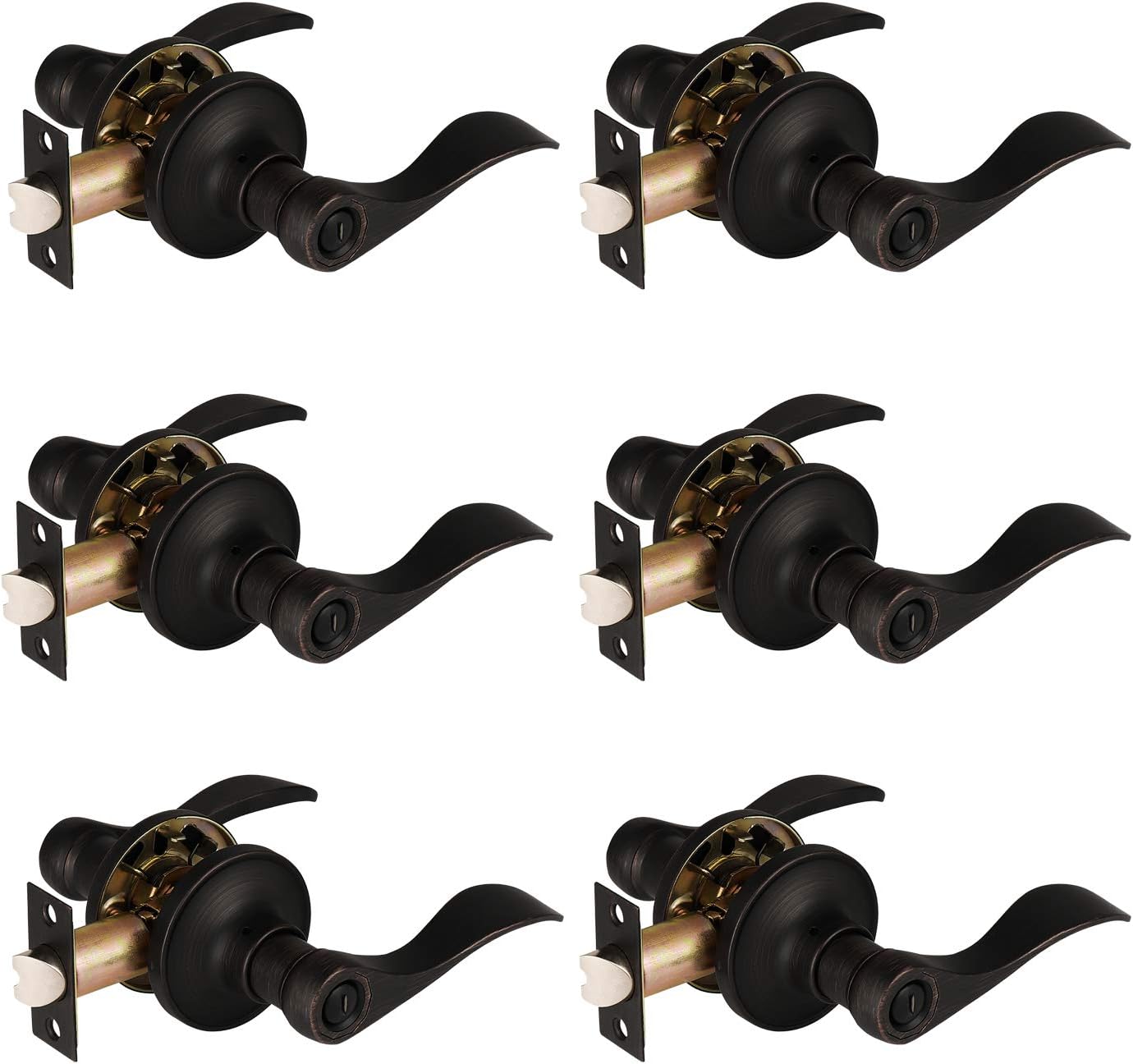 3 Pack Privacy Bathroom Door Lock Lever Keyless No Keys Door Lockset;Right/Left Handed Reversible;Oil Rubbed Bronze Door Levers Hardware Pack of 2