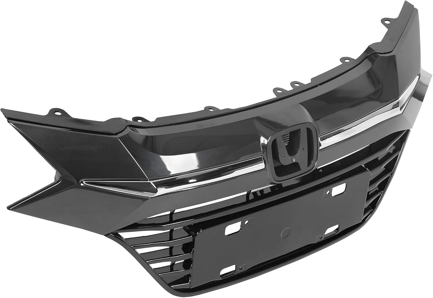 ECOTRIC Front Upper Bumper Grille Compatible With 2016 2017 2018 Honda HRV HR-V Grill Assembly Chrome Glossy Black