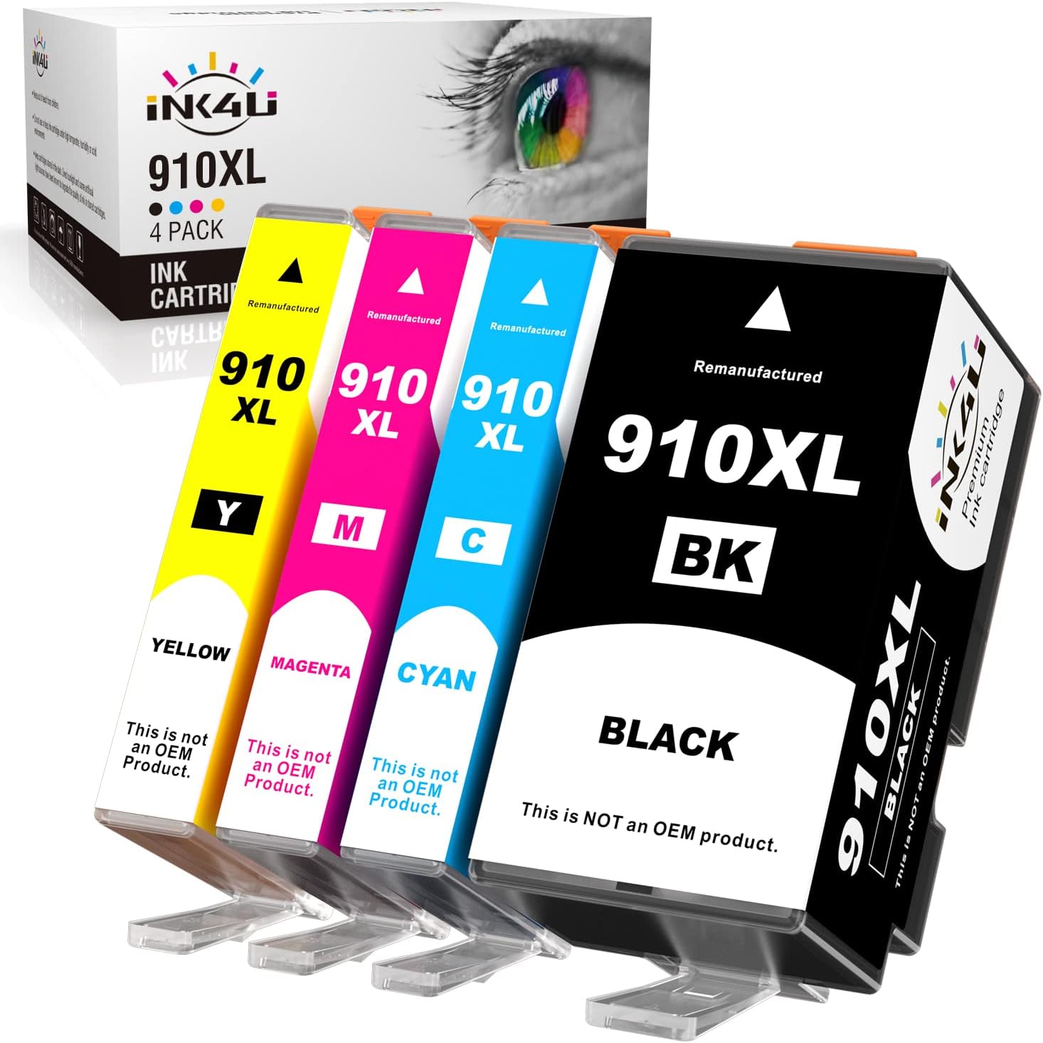 INK4U 910XL 910 4-Pack Compatible Ink Cartridge Replacement for HP 910XL 910 910 XL (1B1C1M1Y) High Yield | Work with OfficeJet Pro 8025 8025e 8035 8035e 8020 8024 8028 8010 8012 8014 8015 8018 8022 Pack of 2