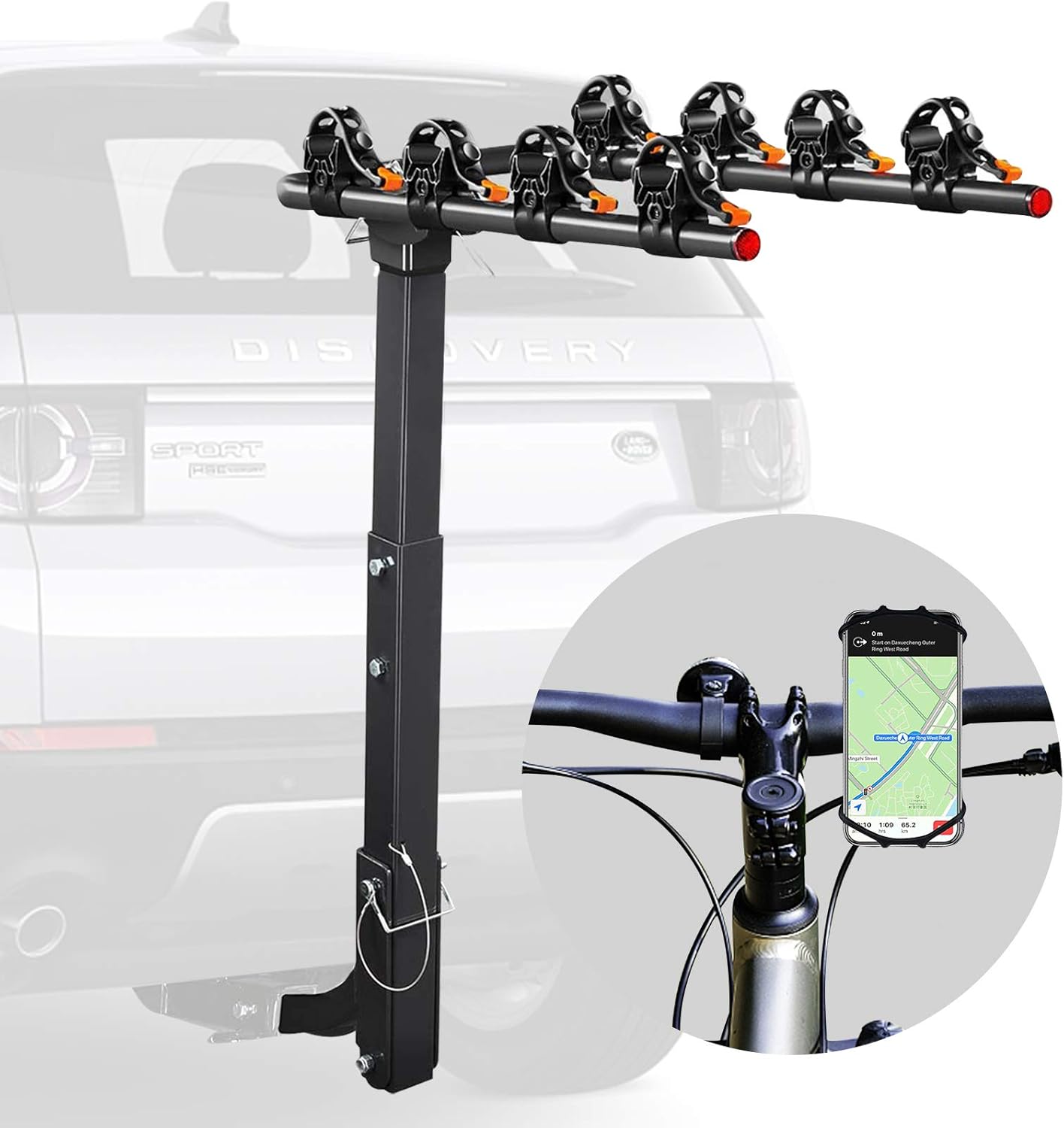 Vedouci USA Bicycle Car Rack Bike Hitch Rack Double Foldable Bike Carrier Rack for Cars, Trucks, SUVS and Minivans with 2'' Hitch Receiver, Bonus a Bike Phone Mount (4-Bike) Pack of 2