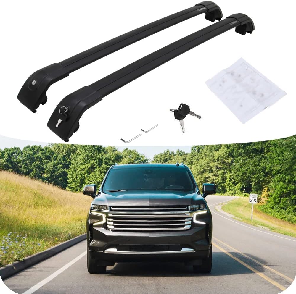 SNIXWOO Cross Bars fit for 2021 2022 Chevrolet Chevy Tahoe Suburban / 2021 2022 GMC Yukon / Cadillac Escalade 2021 2022 All Black Crossbars RoofTop Accessories