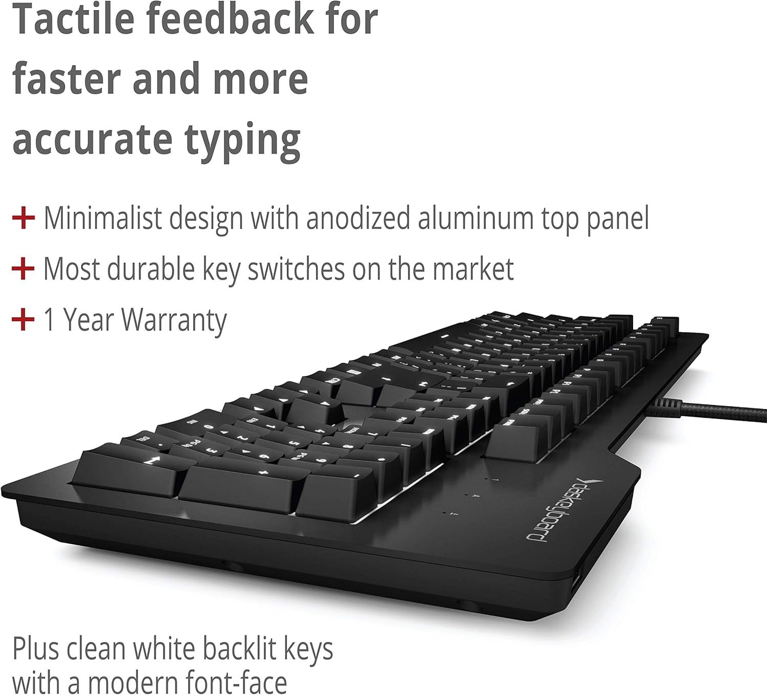 Das Keyboard Prime 13 Backlit Wired Mechanical Keyboard, Cherry MX Brown Mechanical Switches, Clean White LED Backlit Keys, USB pass-through, Aluminum Top Panel (104 keys, Black)