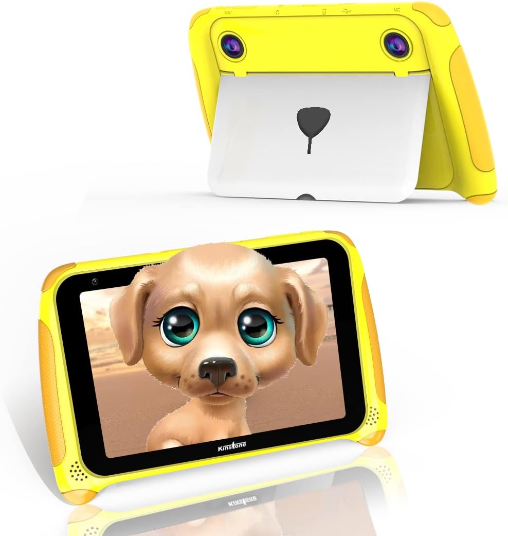 Kinstone 7 inch Kids Tablet Android 11 Tablet PC Quad Core 2GB RAM 32 ROM Dual Camera Parental Control Google Certified WiFi Bluetooth 4.2 (Yellow) Pack of 2