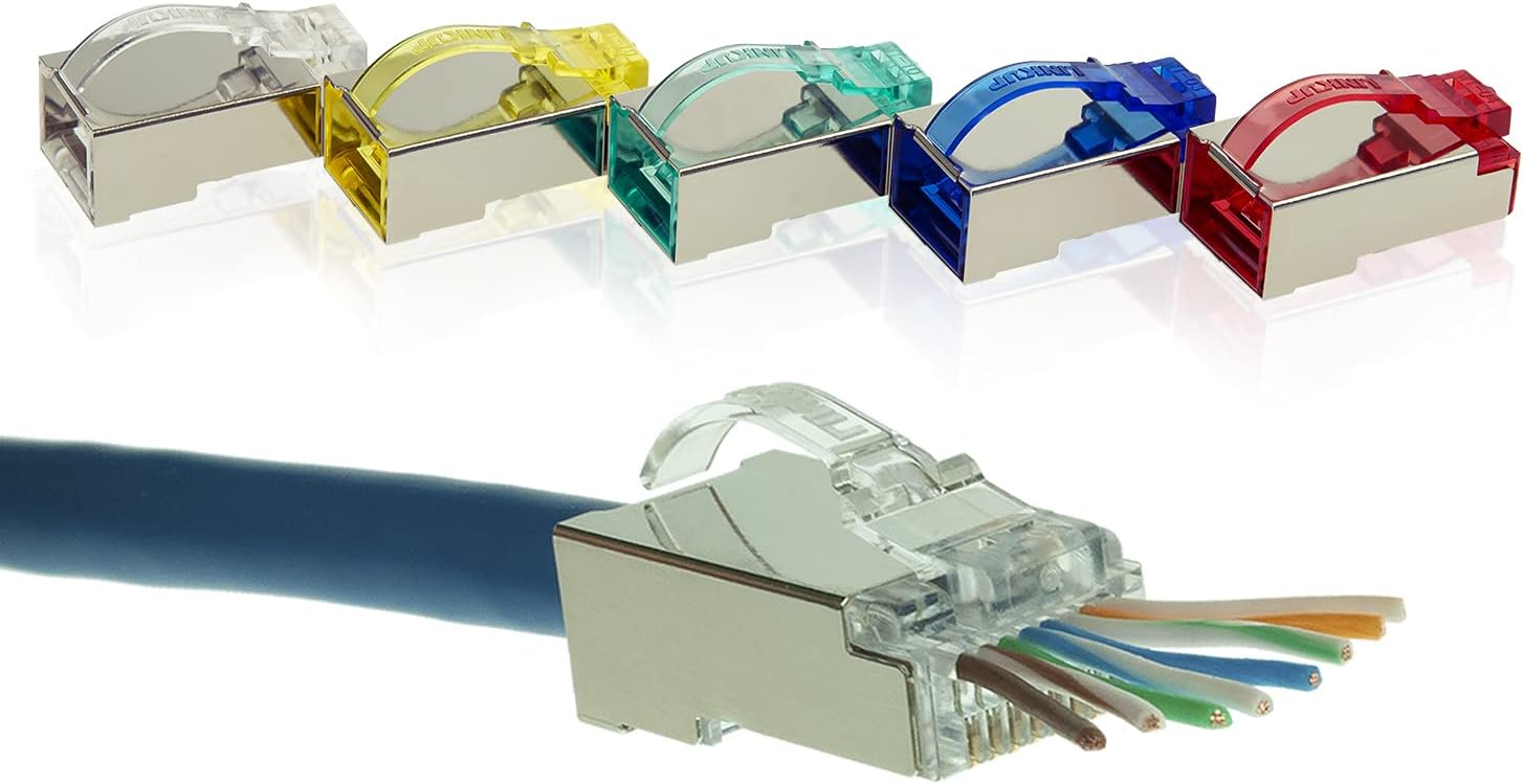 LINKUP - Snagless RJ45 Cat6 STP Connectors EZ Pass Through Ends | Ethernet Cat 6 8P8C Solid Plugs | STP Gigabit Round Cable Connector | Platinum 50 Mi Gold Plated High Performance | 100 Pack Pack of 2