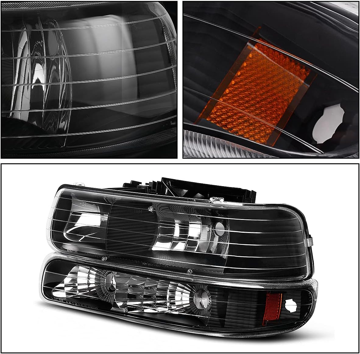DWVO Compatible with 1999-2002 Chevrolet Silverado 1500/2500 2001-2002 Chevrolet Silverado 3500 Black Housing Replacement Headlights + Red Lens Taillights Combo