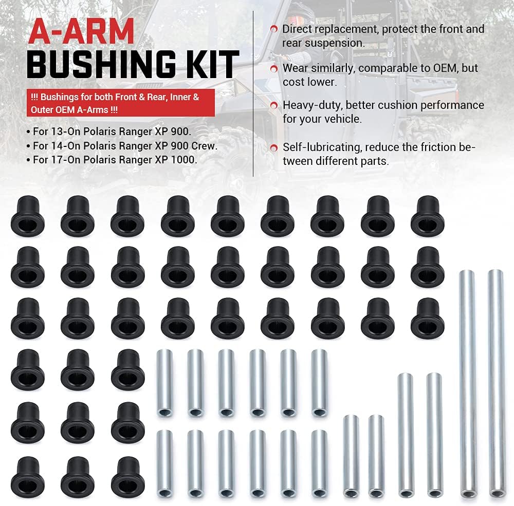 PTNHZ A-Arm Bushing Kit Complete Set of Front and Rear Bushings For OEM A Arms 2013+ Polaris Ranger XP 900/2014+ Polaris Ranger XP 900 Crew Self Lubricating Brake Suspension Control Arms Pack of 2