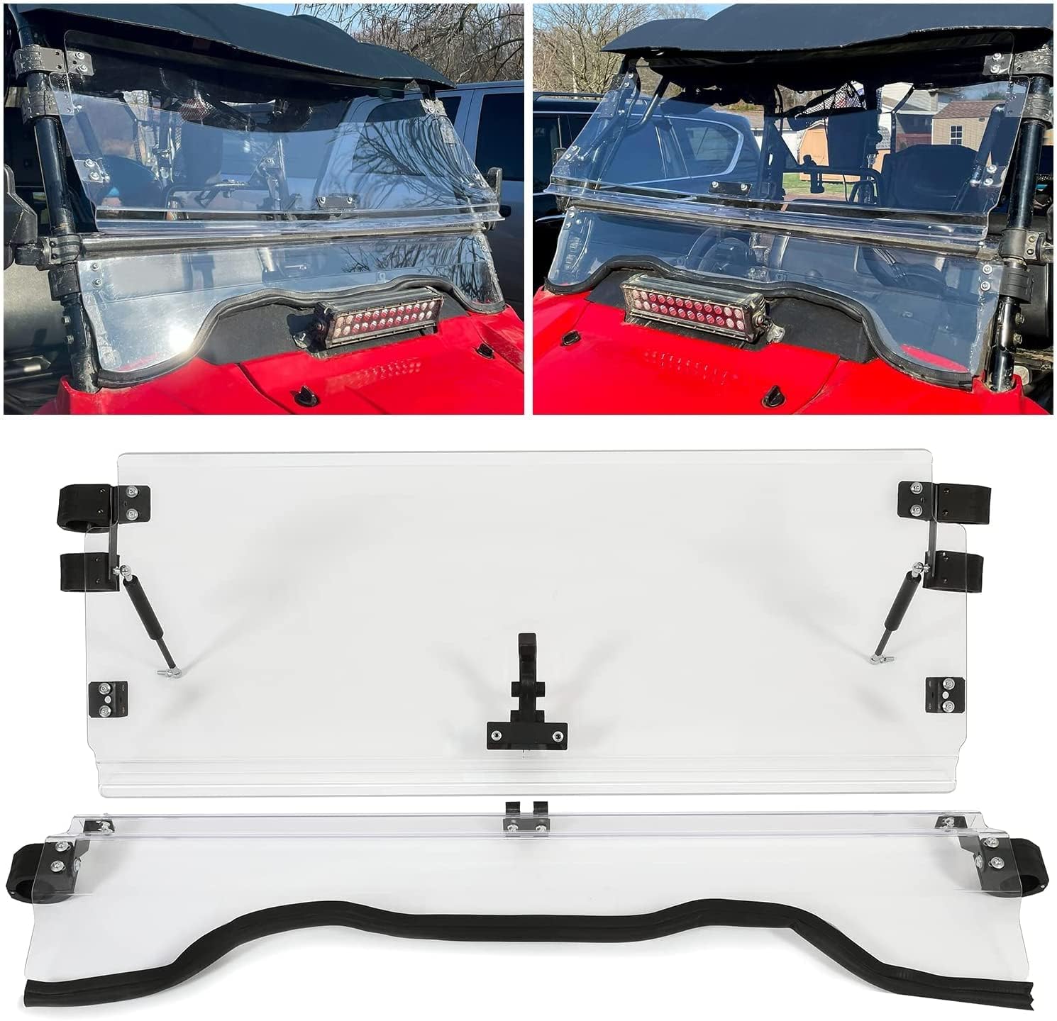 HECASA 3-in-1 Scratch Resistant Folding Windshield Compatible with 2014+ Honda Pioneer 700 / 700 4 Scratch Resistant Flip Windscreen Open Vented Closed Windshield Clear