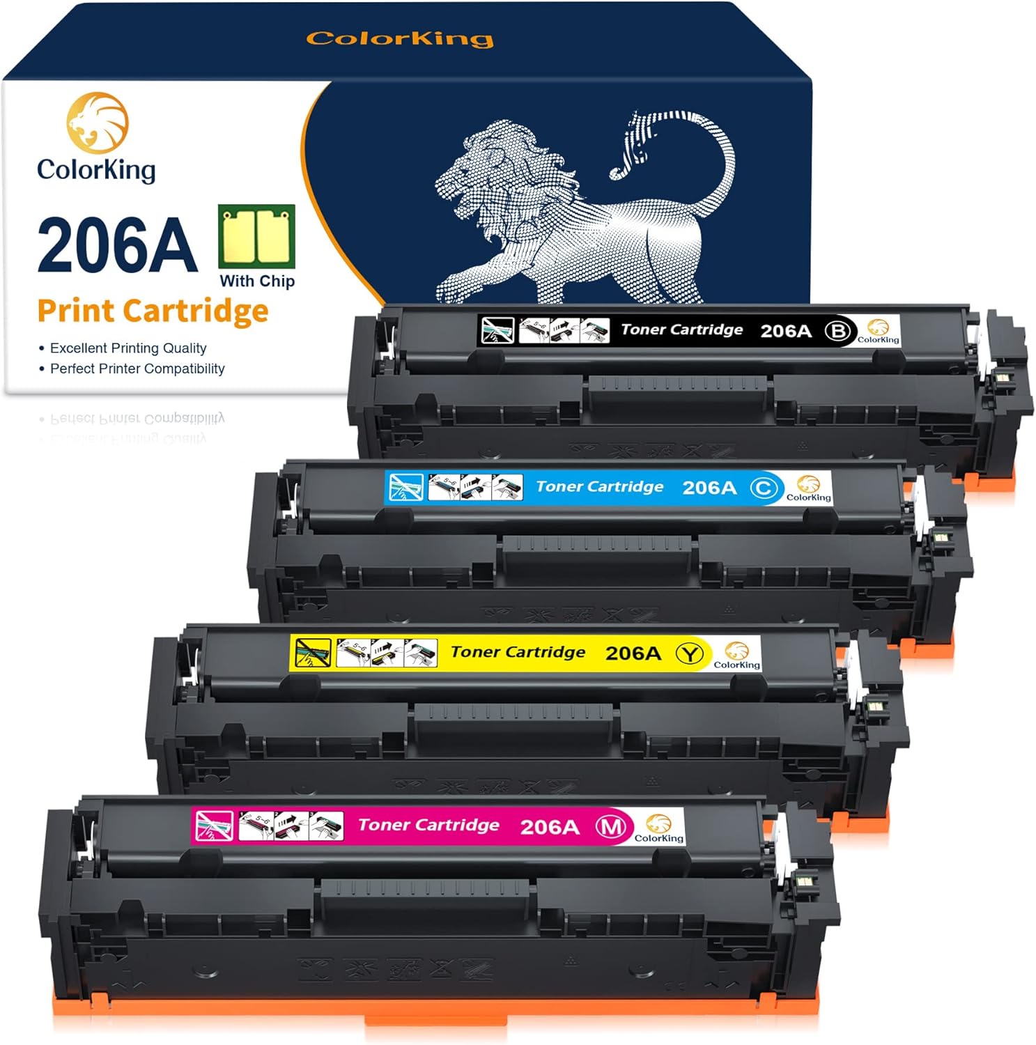 (with CHIP) Colorking Compatible Toner Cartridge Replacement for HP 206A 206X W2110A W2110X for HP Color Pro MFP M283fdw M283cdw M255dw M283 M255 Toner Printer (Black Cyan Yellow Magenta, 4-Pack)