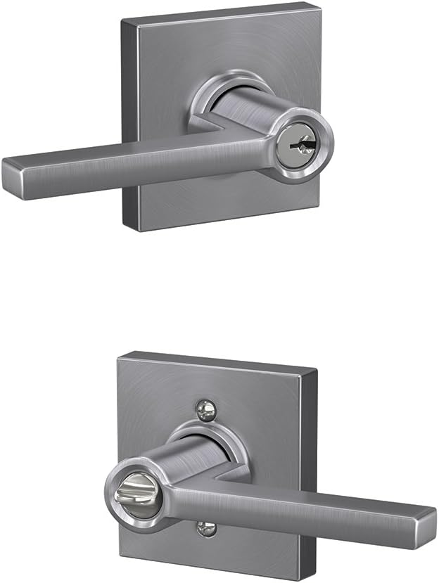 SCHLAGE F51A LAT 626 COL Latitude Lever with Collins Trim Keyed Entry Lock, Satin Chrome Pack of 2