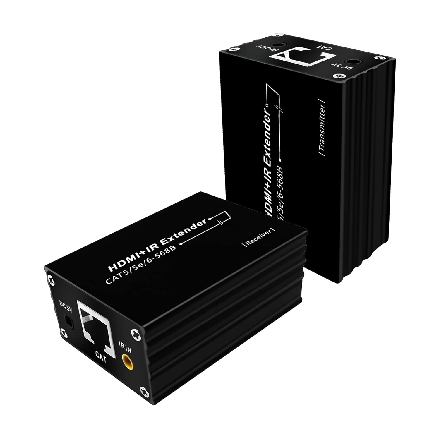 SZBJ HDMI Extender by Single Cat 5E/6 Ethernet Cable with Bi-Directional IR Remote Control,Full Hd 1080P with Deep Color, Dolby Digital/DTS 230FT/70M,EDID Management HDMI101 Pack of 2