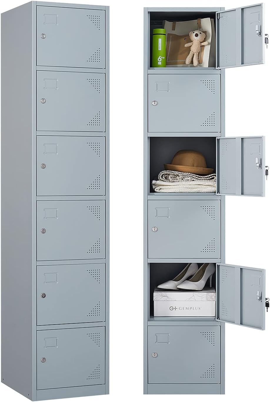 Fesbos Metal Locker Steel Storage Cabinet with 6 Doors for Office School Gym Metal Storage Locker Cabinets for Employees Students Steel Locker (Gray)