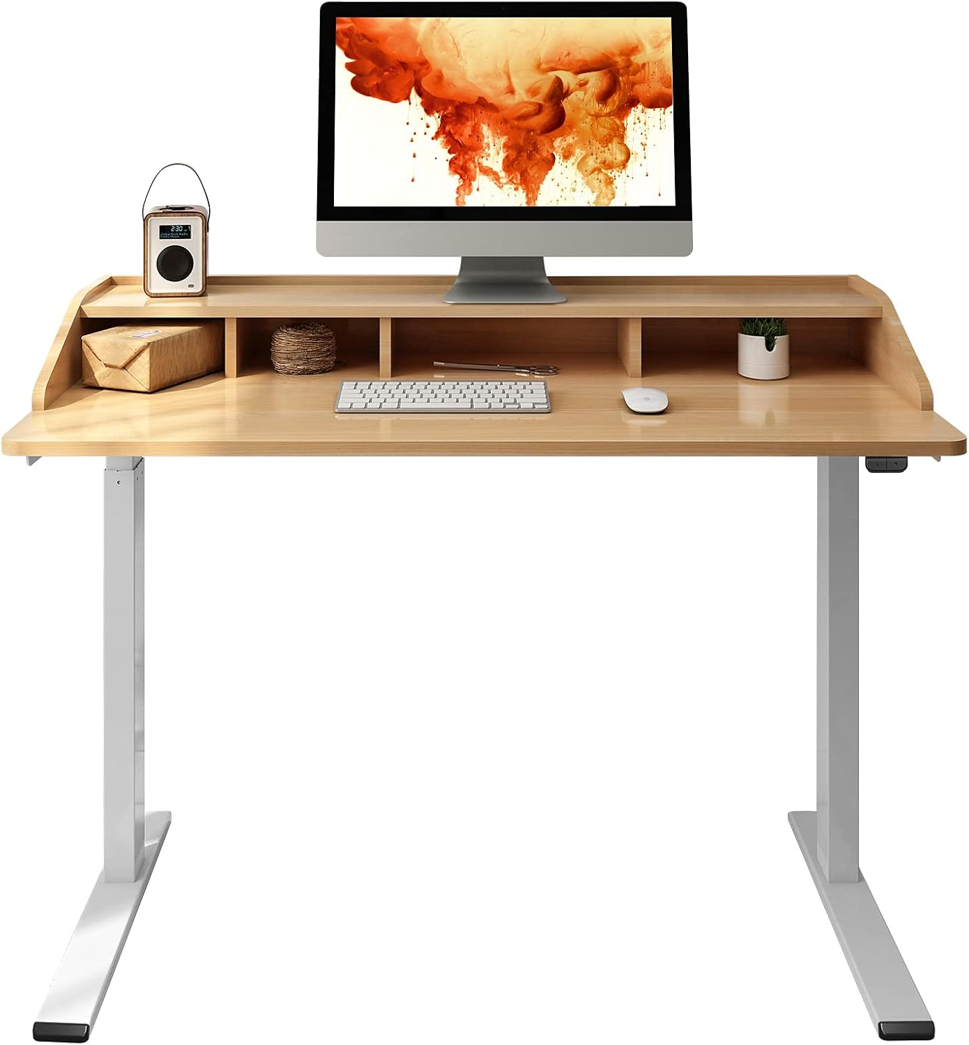 FLEXISPOT UD4 Electric Standing Desk with Drawers Sit Stand Desk Home Office Desk Mid Century White Oak 2 Button Version