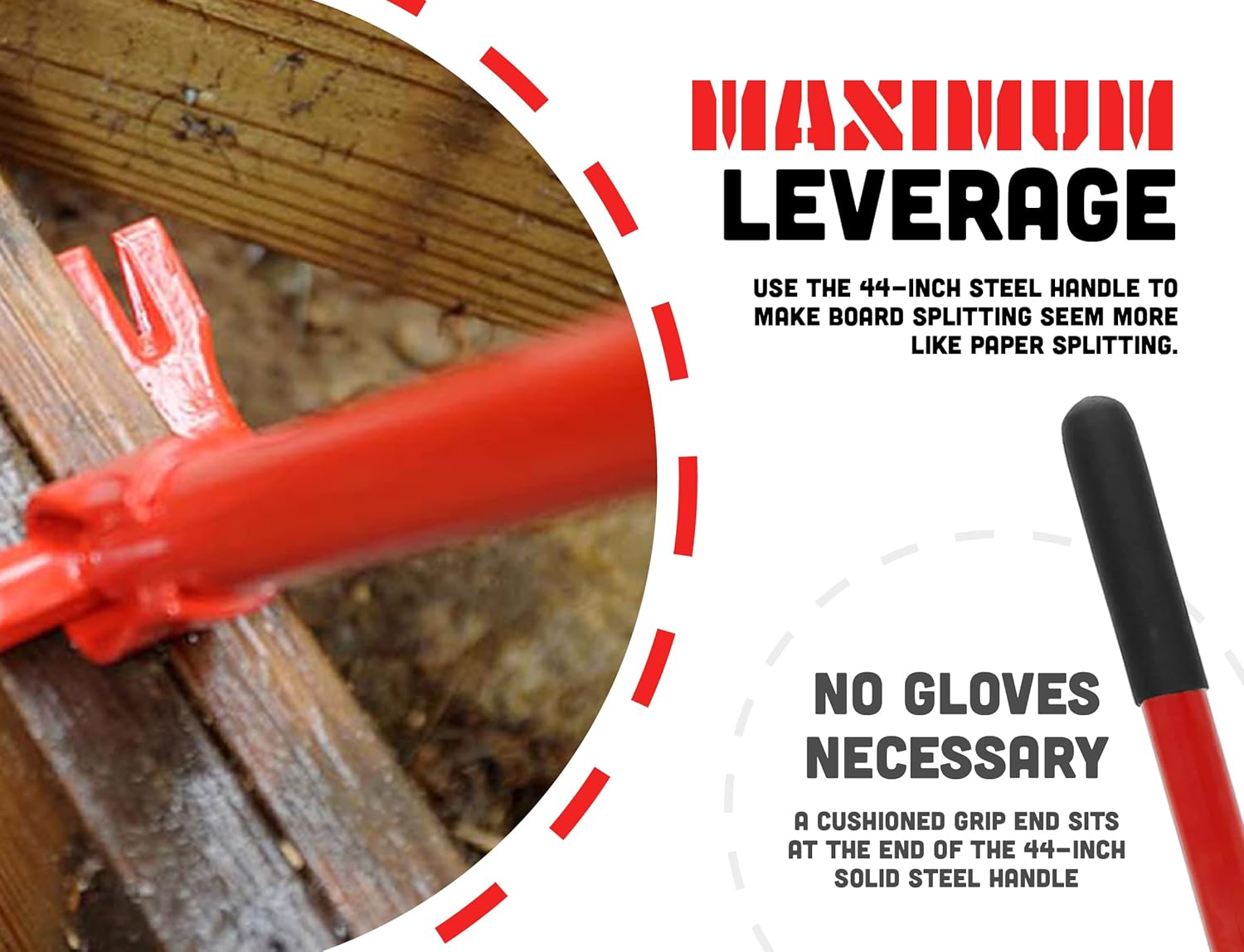 Angel Guard Deck Demon, Heavy Duty Steel Pallet Buster Deck Wrecker Tool with 44 Inch Non-Slip Handle & Dual Tine Claw Head Nail Puller to Remove Decking, Roofing, Strapping, & Fasteners, Red, DD-201 Pack of 2