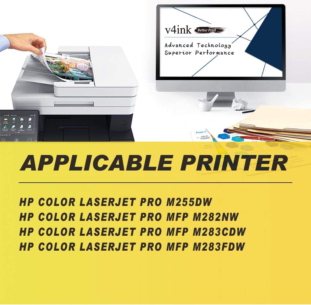 V4INK No-Chip Compatible 206A Toner Cartridge Replacement for HP 206A 206X W2110A W2111A W2112A W2113A Toner Color Set for HP Color Pro M255dw M283fdw M283cdw M282nw M255 M283 Printer 4-Pack Pack of 2