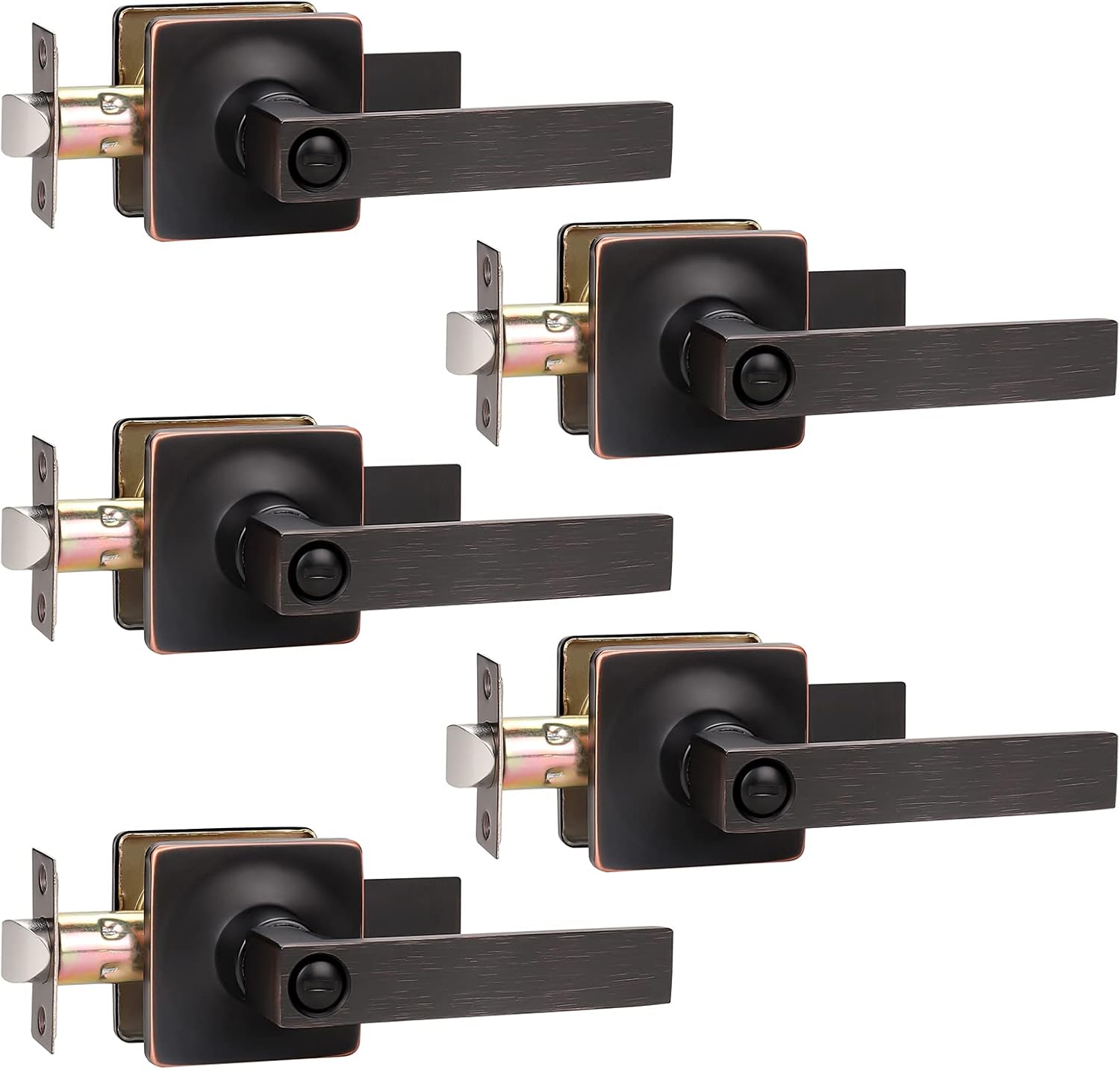 GOBEKOR 5 Pack Oil Rubbed Bronze Door Handle Interior Door Levers Privacy for Bedroom Bathroom Square Door Handles Keyless Straight Levers