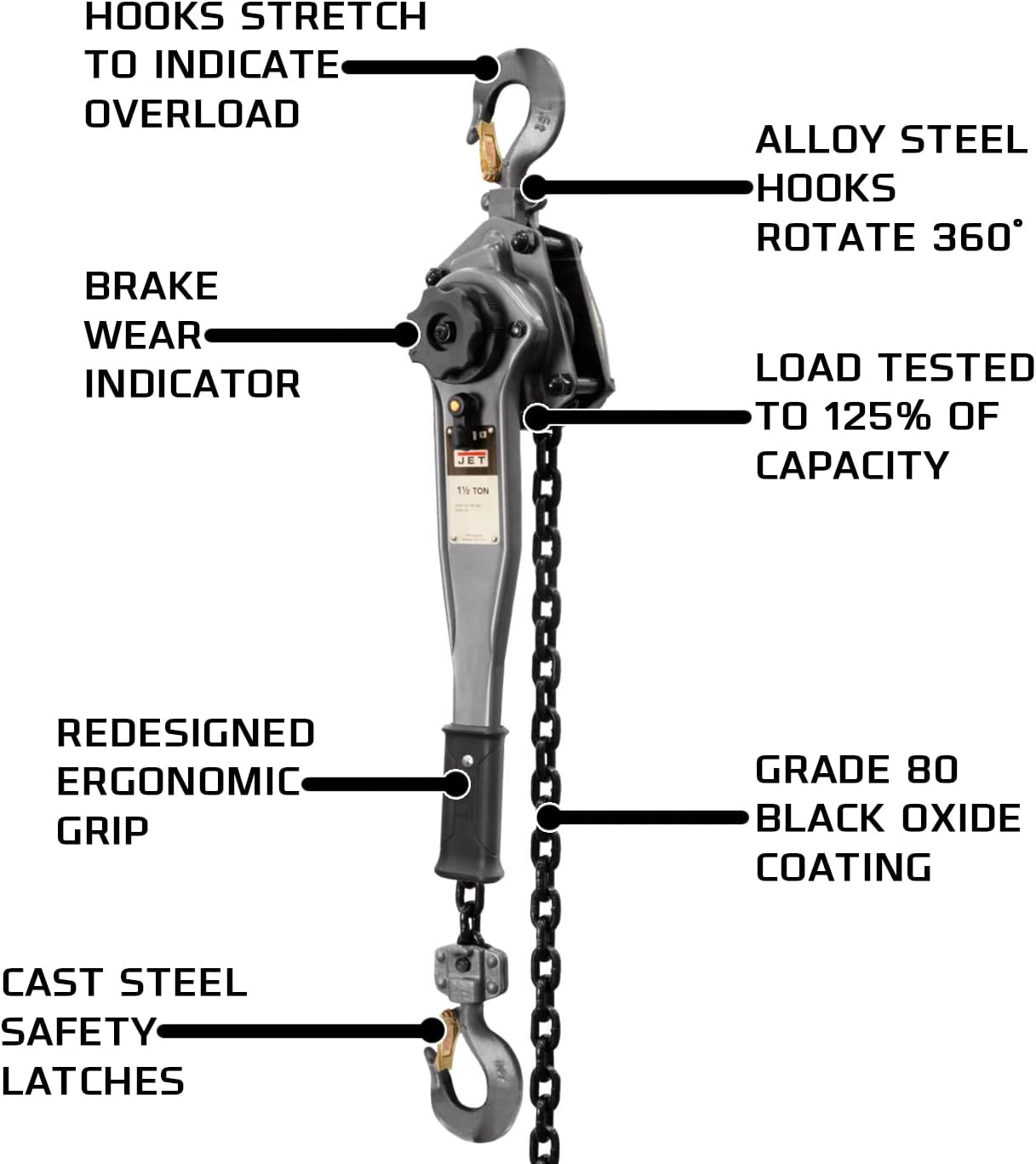JET JLP-150A-10, 1-1/2-Ton Chain Hoist with 10' Lift (287401)