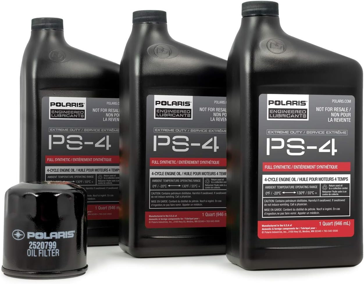 Polaris Off Road Full Synthetic Oil Change Kit, 2881697, 3 Quarts of PS-4 Extreme Duty Engine Oil and 1 Oil Filter Pack of 2