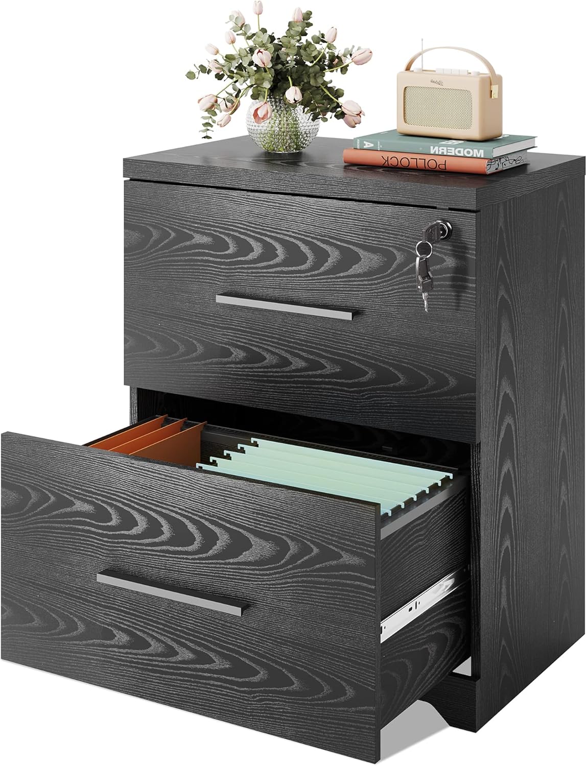 DEVAISE 2-Drawer Wood Lateral File Cabinet with Lock for Office Home, Black