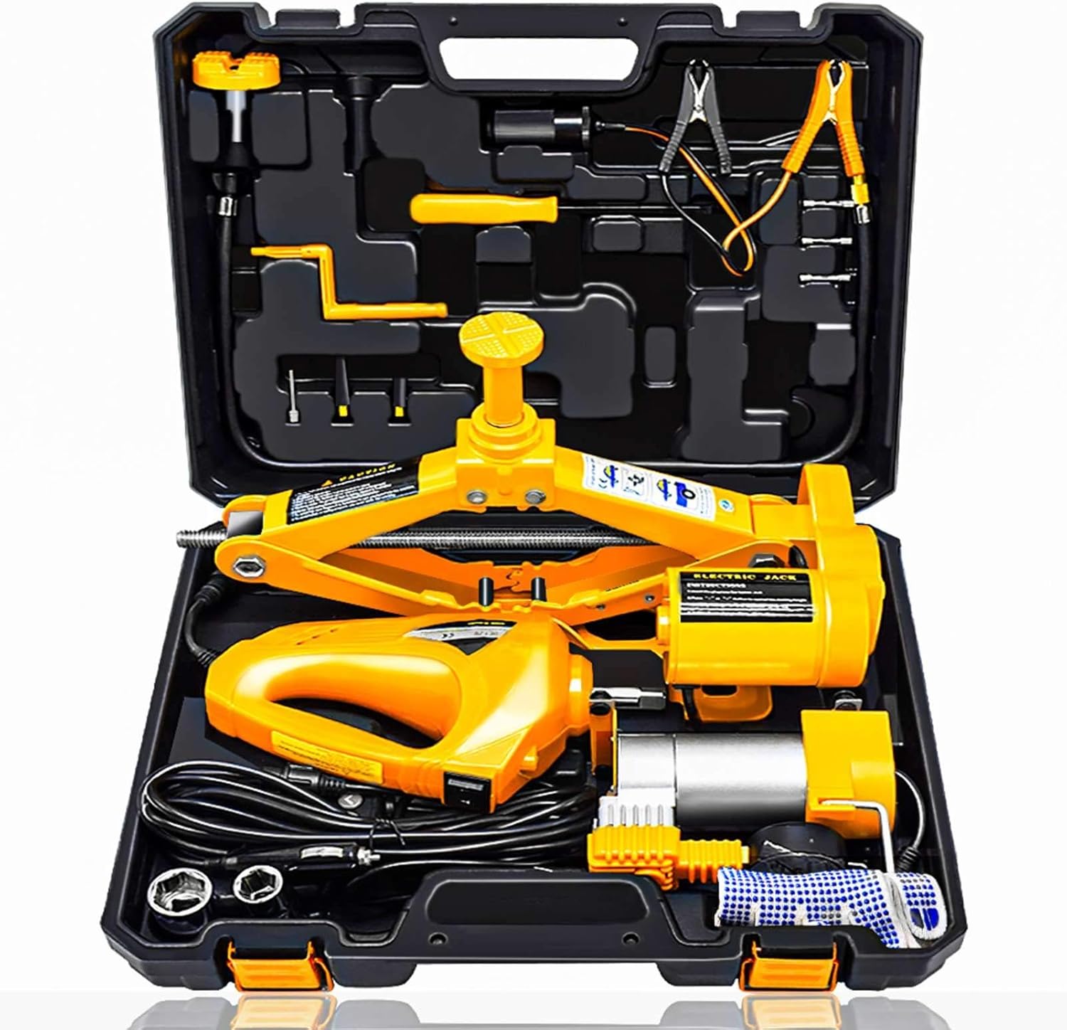 E-HEELP Electric Car Jack 3 Ton 12V Scissor Car Jack Electric with Impact Wrench and Inflator Electric Car Jack Kit for Car SUV Sedan Tire Changing