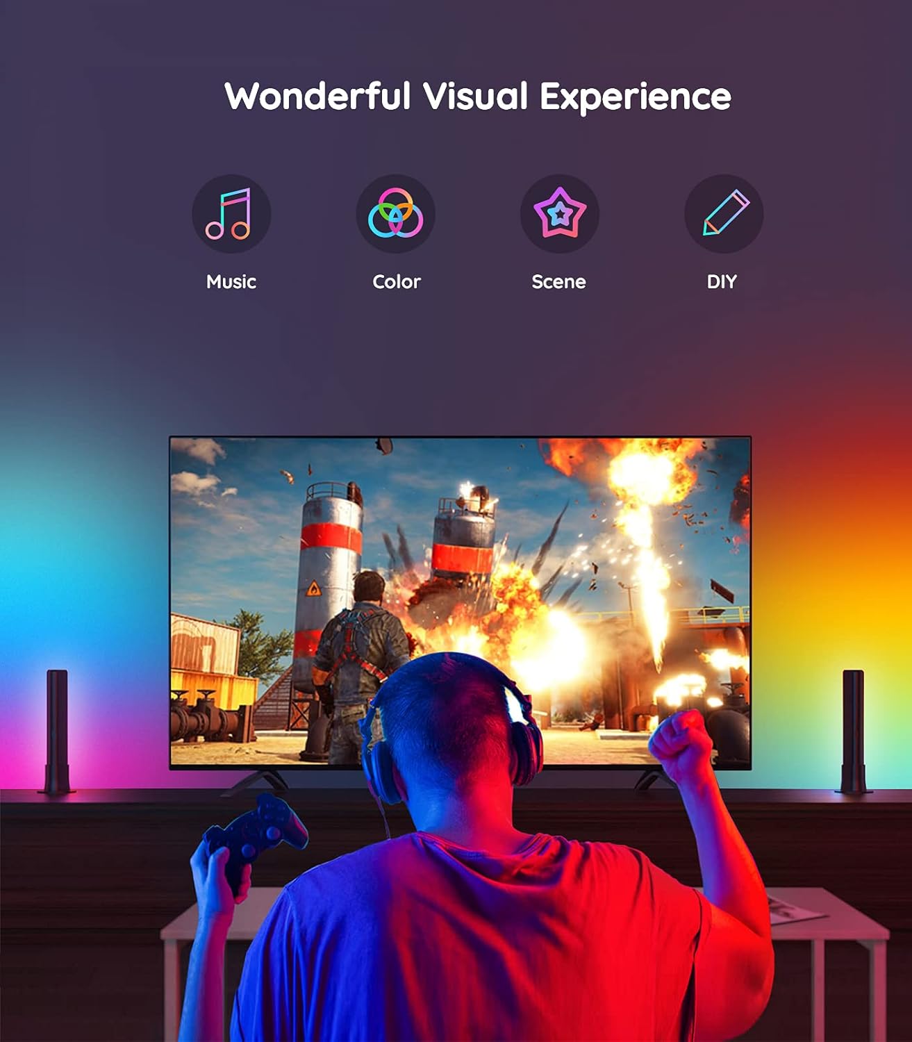 Govee Smart Light Bars, RGBICWW Smart LED Lights with 12 Scene Modes and Music Modes, Bluetooth Color Light Bar for Entertainment, PC, TV, Room Decoration (Doesn't Support WiFi or Alexa) Pack of 2