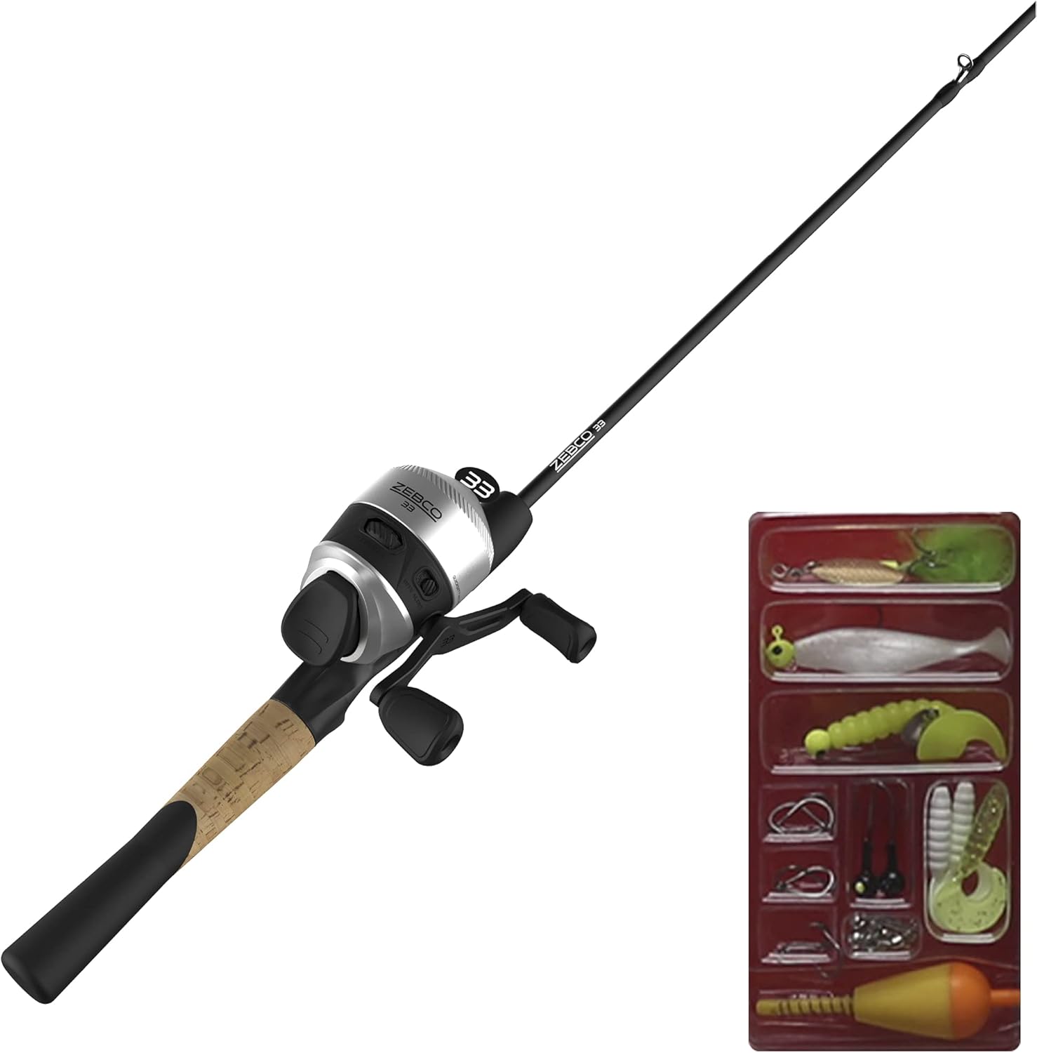 Zebco 33 Spincast Reel and 2-Piece Fishing Rod Combo, 5.5-Foot Durable Fiberglass Rod with Split Cork/EVA Handle, Quickset Anti-Reverse Fishing Reel with Bite Alert Pack of 2