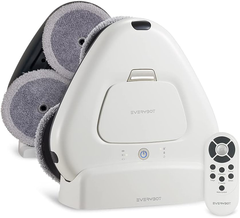 EVERYBOT Three-Spin, Heavy-Duty Wet Mopping Robot for Hard Floor Care with Super Easy & Simple Autonomous Cleaning and Extremely Silent Mopping Operation, Powered by Dynamic Spin Technology, White
