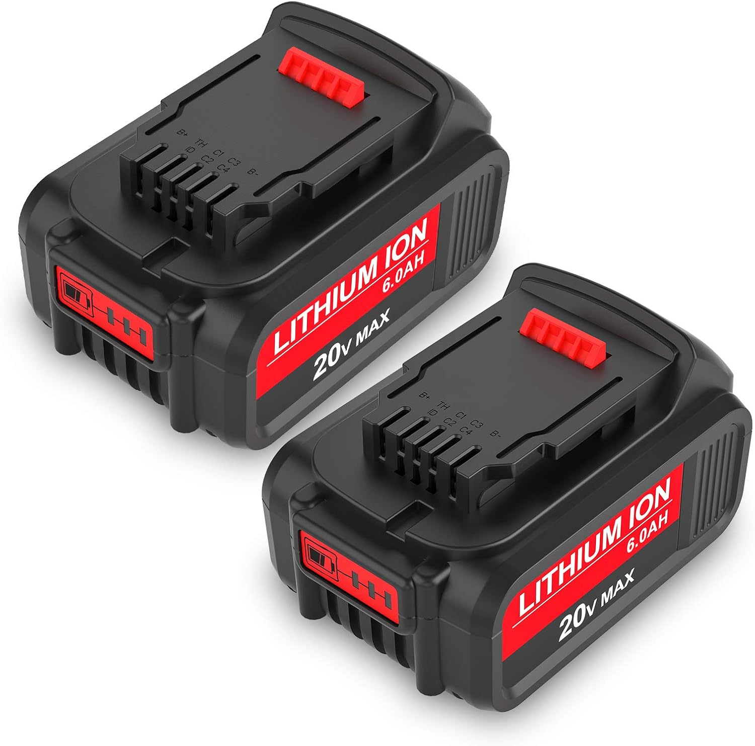 2 Pack 6.0Ah DCB206 Replacement Battery Compatible with Dewalt 20V Battery Max Lithium DCB200 DCB201 DCB203 DCB204 DCB205 DCB207 Pack of 2