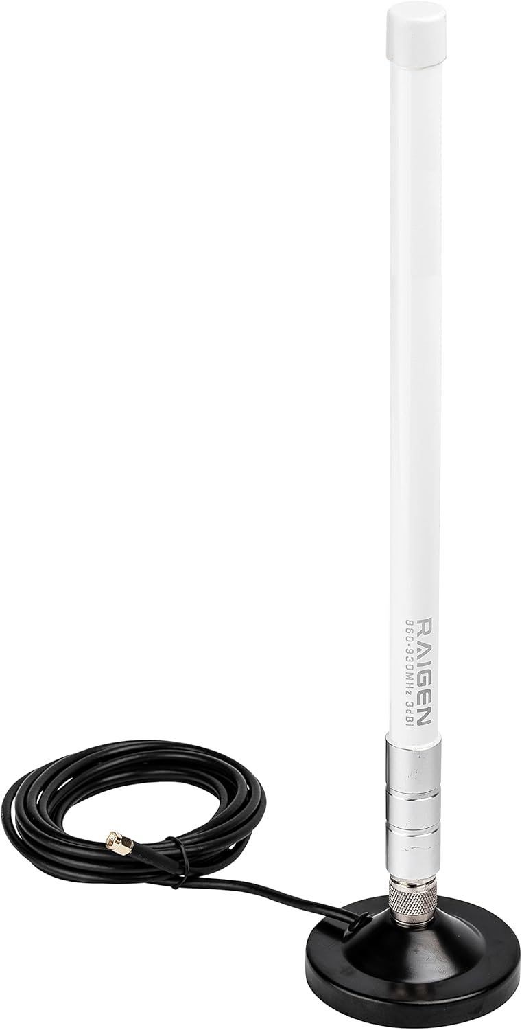 RAIGEN LoRa Fiberglass Antenna & Magnetic Base, N-Male & SMA Male Connector 6.5ft Raigen-200 Cable for 915Mhz Helium Hotspot Miner for MNTD, Nebra, RAK V2, Bobcat, Syncrob, and Sensecap (5.8 dbi) Pack of 2