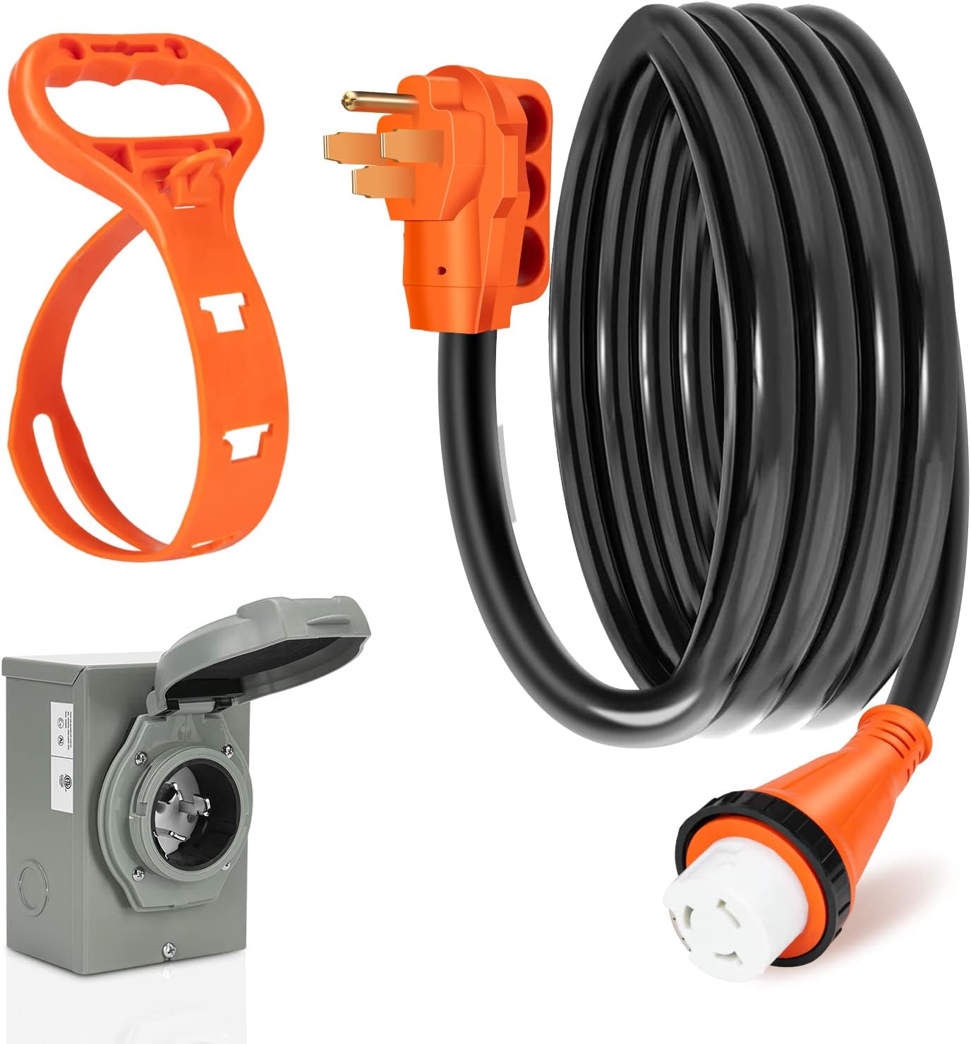 WELLUCK 50 Amp Emergency Power Combo Kit with SS2-50 Inlet Box and 15 FT Power Cord, 50A Generator Power Inlet Box, NEMA 14-50P to SS2-50R RV Power Extension Cord with Grip Handle, ETL Listed